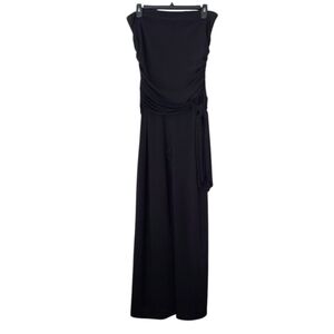 Blu Heaven Black Strapless Ruched Wide Leg Tie Waist Jersey Jumpsuit Size L